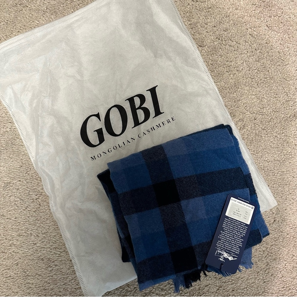 GOBI Blue and Black Plaid Scarf